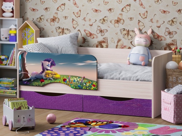 Детская Кровать Юнга-12 с Фотопечатью МДФ (сп. Место 800 х 1600 мм) /Разные Цвета