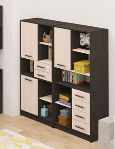 Стеллаж А-3 Венге/Дуб Молочный Ш-700 мм x Г-390 мм х В-1500 мм